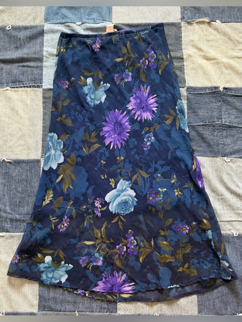 VTG 90s Y2K Necessary Objects Maxi Skirt Ady Gluck Frankel Navy Floral USA M